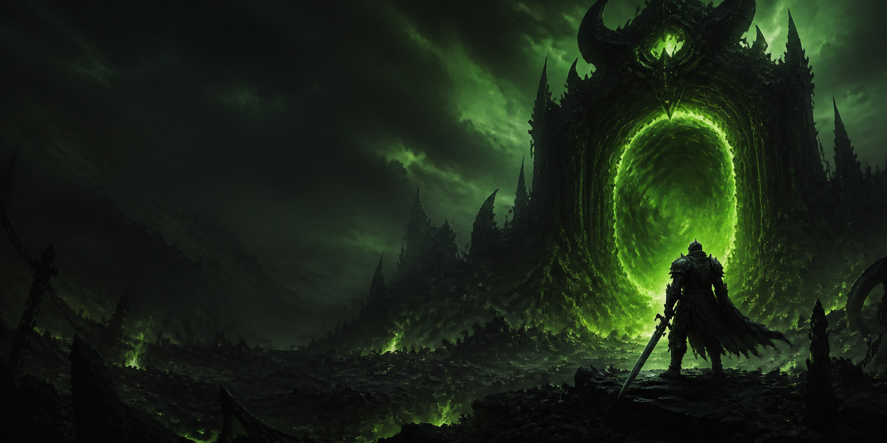 A lone hero facing a fel portal